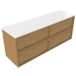 Saniclass Set meuble de salle de bain avec cadre en bois - 160x45x62.5cm - Plateau de table en surface solide Torino blanc - sans trou de robinetterie - 4 tiroirs - chêne mat naturel (bois) SW1578620/SW1471866