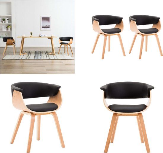vidaXL Eetkamerstoelen 2 stuks gebogen hout en kunstleer Zwart en lichtbruin