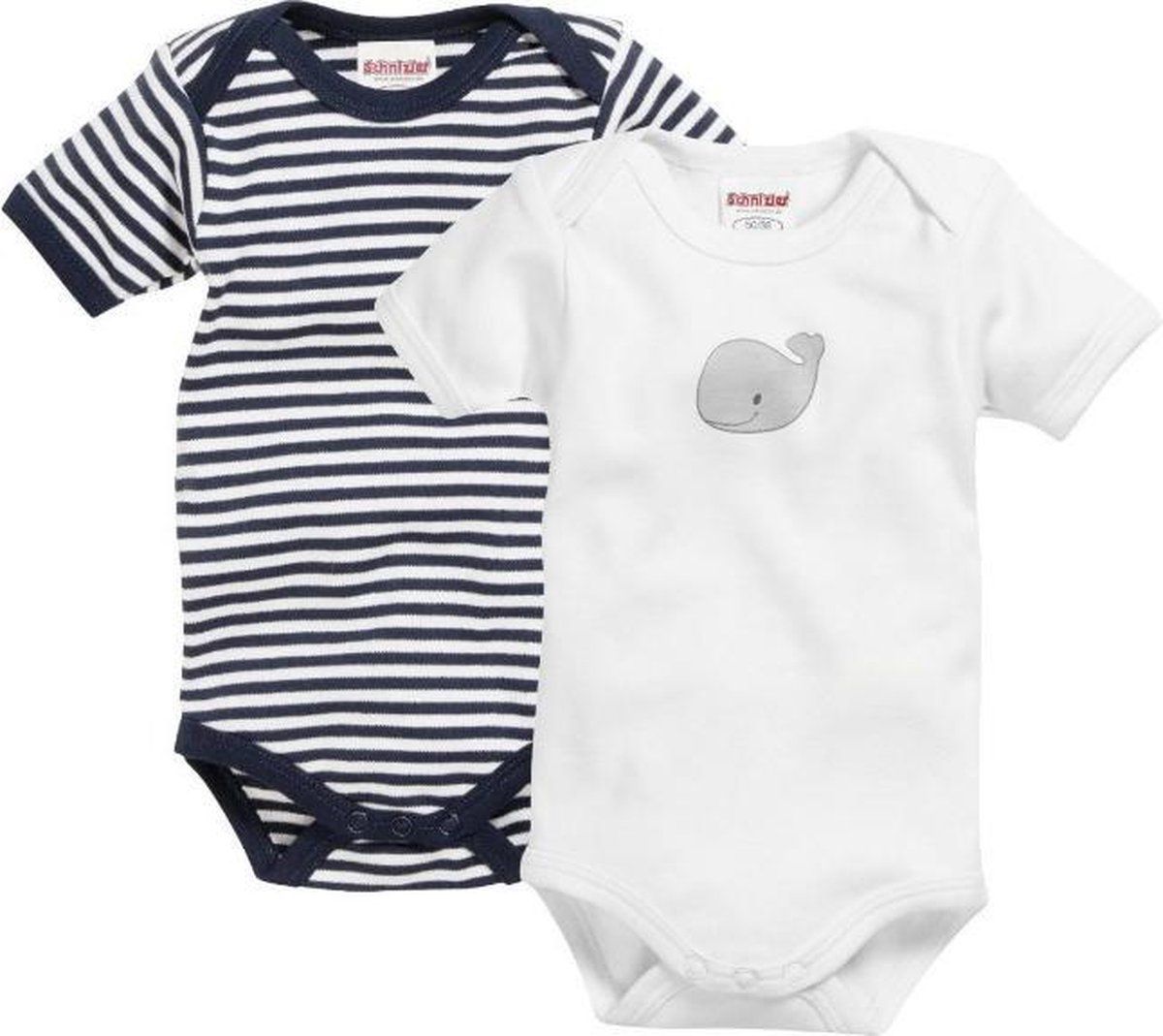 Playshoes romper Walvis korte mouw navy/wit 2 stuks