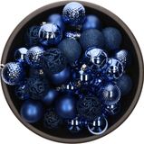 Bellatio Decorations 37x stuks kunststof kerstballen kobalt blauw 6 cm glans/mat/glitter mix