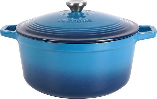 VeoHome Braadpan en Stoofpot 6L - 28cm - Blauw Geëmailleerd Gietijzer - Geschikt voor Inductie