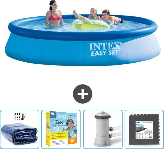 Intex Easy Set Zwembad - 396 x 84 cm - Blauw - Rond - Familiebad - Compleet met accessoires
