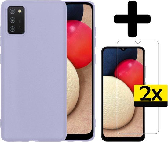 LUQ Hoesje Samsung Galaxy A02s - Siliconen Case - Lila + 2x Screenprotector