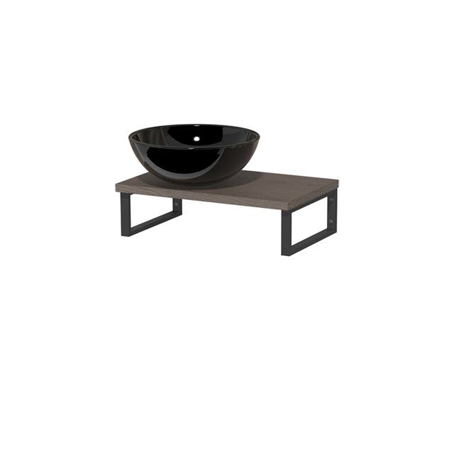 Maxaro Toiletmeubel met Waskom Keramiek Modulo Donkerbruin Eiken 41 cm Wandbeugels Zwart