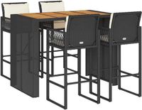 vidaXL 5-delige Tuinbarset met Kussens, Zwart, Polyrotan, Acaciahout