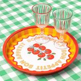 Talking Tables Grote ronde dienblad voor dranken, snacks, specerijen decoratief en kleurrijk tomatenontwerp, ideaal voor zomerdineren, barbecue, buiten dineren tuinfeesten | Gemaakt van blik | 31cm