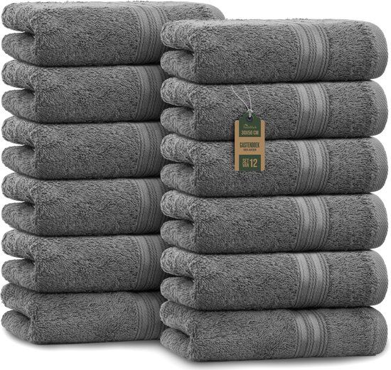 NatureMark Badstof gastendoekjes 12-pack 30x50cm, 100% katoen, antracietgrijs
