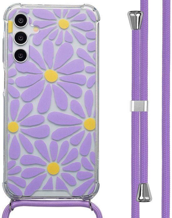 imoshion Hoesje - Geschikt voor Samsung Galaxy A15 (5G) - Design Hoesje met Koord - Tropical Violet Flowers Connect