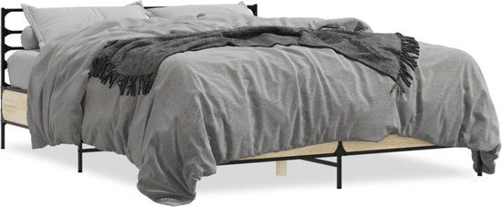 vidaXL Bedframe Bewerkt Hout Metaal Sonoma Eikenkleurig 150x200 cm
