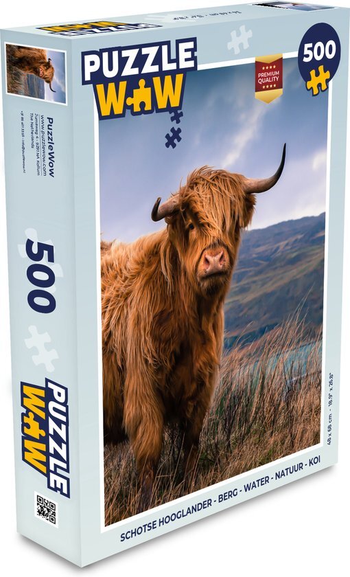 MuchoWow Puzzel Schotse Hooglander - Berg - Water - Natuur - Koe - Legpuzzel - Puzzel 500 stukjes - Sinterklaas cadeautjes - Sinterklaas voor grote kinderen