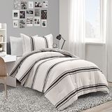 Lush Decor Boerderij Streep Omkeerbaar Katoen 2 Stuk Dekbed Set, Zwart, Twin-XL