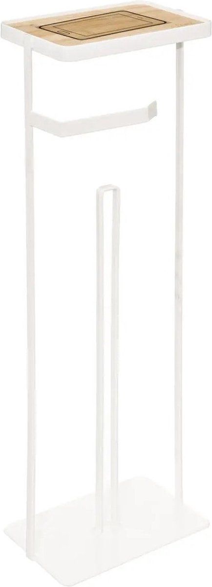 5five Staande wc/toiletrolhouder wit met reservoir en telefoon plankje 59 cm van metaal - Wc-rol houder - Toiletrol houder