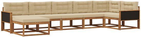 vidaXL - Hoek loungeset - 7 zitplaatsen - Acacia hout - Natuurlijk en beige