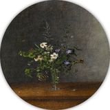 Merkloos / Sans marque Léon Bonvin Wanddecoratie Rond - Vaas met Bloemen - Aluminium Muurcirkel 70x70 cm