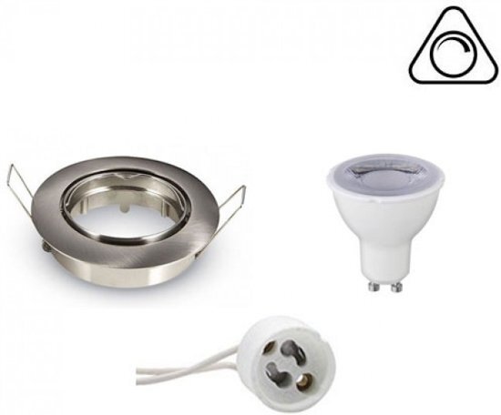 BES LED LED Spot Set - GU10 Fitting - Dimbaar - Inbouw Rond - Mat Chroom - 6W - Natuurlijk Wit 4200K - Kantelbaar Ã˜90mm