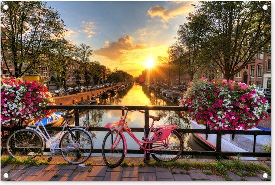 GreatGardenPosters Tuinposter buiten Fiets - Amsterdam - Lente - 90x60 cm - PVC - Rechthoekig