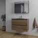Saniclass Chaci Ensemble de meubles de salle de bain - 80x46x55cm - lavabo en céramique noir - 1 vasque - 1 trou de robinet - 2 tiroirs - armoire à miroir - noyer