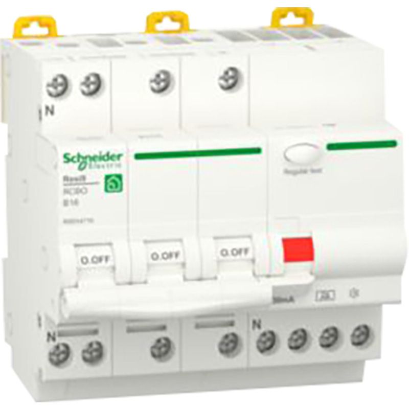 Schneider Electric Resi9 Aardlekautomaat - 3P+N - 16A - B-Karakteristiek - 30mA - Type A - R9D54716