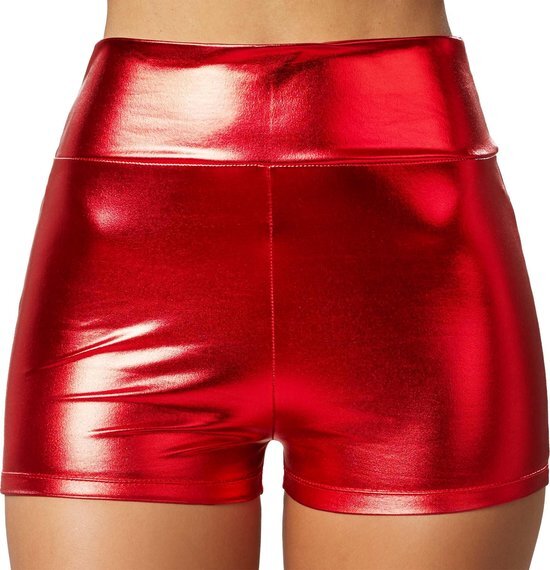 Tectake dressforfun - Metallic hotpants rood XL - verkleedkleding kostuum halloween verkleden feestkleding carnavalskleding carnaval feestkledij partykleding - 303585