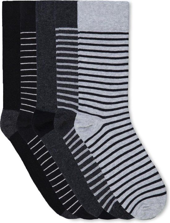 WE Fashion Heren Sokken, 5 pack, Gestreept, Grijs, Katoen/Polyamide/Elastaan, Maat 39/42