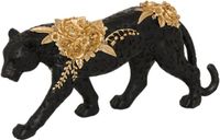 Atmosphera Beeldje Panter / luipaard - rozen - 40 cm - polyresin - zwart / goud - decoratie dieren beeld