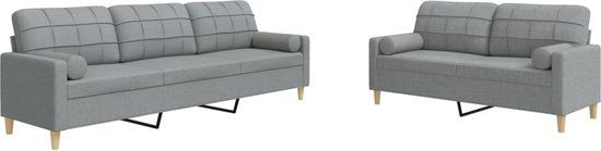 vidaXL 2-delige Loungeset met sierkussens stof lichtgrijs