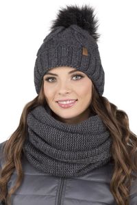 Vivisence Dames Wintermuts En Colsjaal Set - Donkergrijs