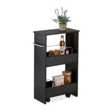 Relaxdays keukentrolley smal, 2 vakken, keuken en badkamer, HxBxD: ca. 66,5x42x20 cm, opbergtrolley met wieltjes, zwart