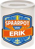 Bellatio Decorations Kinder spaarpot met naam - Erik - keramiek - met dop - wit