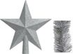 Decoris Kerstversiering Kunststof Glitter Ster Piek 19 Cm En Folieslingers Pakket Zilver Van 3x Stuks