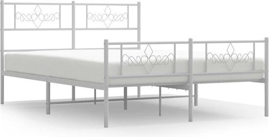 vidaXL Bedframe met hoofd- en voeteneinde metaal wit 120 x 190 cm
