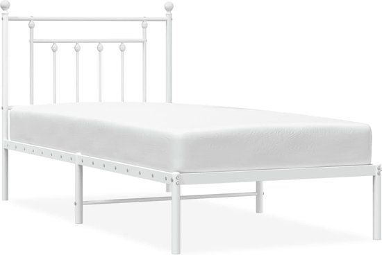 vidaXL Bedframe met hoofdbord metaal wit 90x200 cm