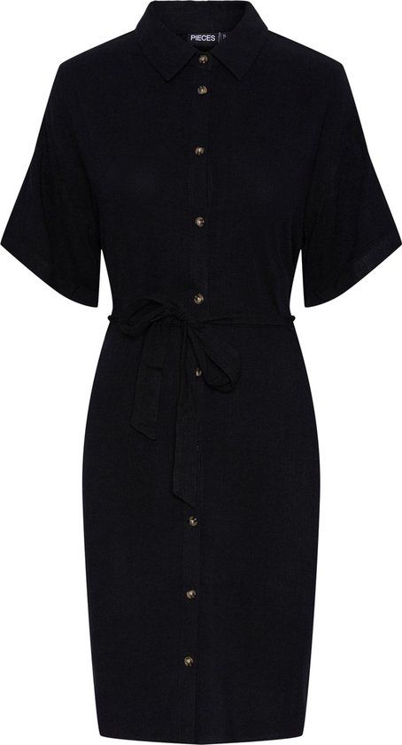 PIECES PCVINSTY Linen Shirt Dress - Black - Women's Size M