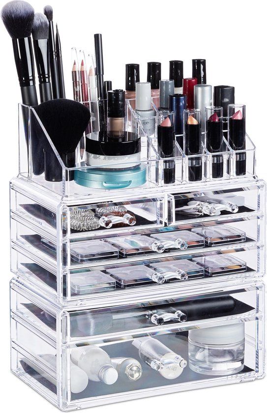 Relaxdays Make-up Organizer - 6 Lades - Acryl - Transparant/Zwart