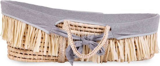 CHILDHOME Mozesmand raffia met matras en hoes grijs