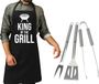 BBQ collection BBQ gereedschap set 3-delig RVS - Met zwart BBQ schort King of the grill - Vaderdag cadeau