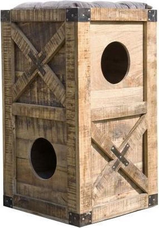 Lex&Max kattentoren 2 verdiepingen klimmeubel 50x90x50cm hout bruin