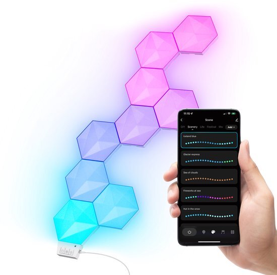 Trust GXT902 VYBZ RGB Hexagon Licht Panelen – 9 Hexagon lampen - met App & Afstandsbediening - Led lamp - Wandlamp binnen - Game Verlichting - Amazon Alexa & Google Assistant