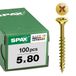 SPAX Universele schroef, 5 x 80 mm, 100 stuks, Deeldraad, Verzonken kop, Kruiskop Z2, 4CUT, YELLOX - 0291020500803
