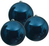 Decoris Kerstbal - 3x - donkerblauw - groot - 14 cm - kunststof - glans