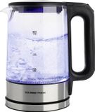 GOURMETmaxx Glazen waterkoker met blauwe LED-verlichting, 1.7L, Roestvrij staal/Zwart