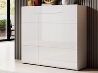TOMMASSON Commode haute 3 portes 1 tiroir blanc/blanc brillant