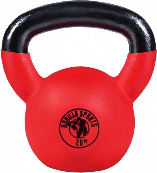 Gorilla Sports Kettlebell - Gietijzer (rubber coating) - 20 kg - Rood