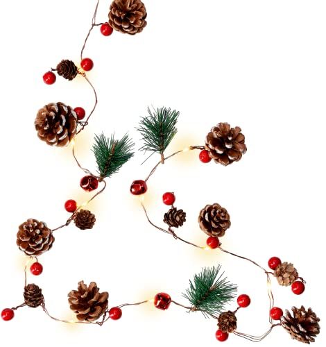 Goobay 60274 LED-zilverdraad lichtketting - dennenappels & rode bessen - warmwit