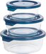 Sareva Glazen Ovenschalenset met Deksel - 3-delig - Rond - Blauw - Vaatwasser-, Oven-, Magnetron- en Vriezerbestendig