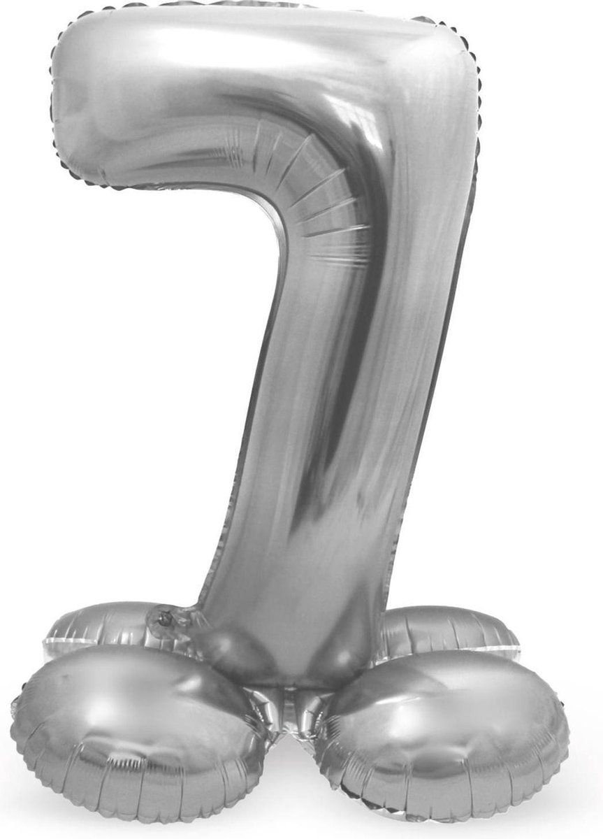Folie Ballon Cijfer 7 Zilver met standaard 72cm