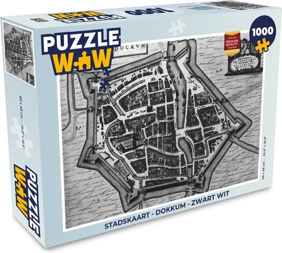 MuchoWow Puzzel Stadskaart - Dokkum - Zwart Wit - Legpuzzel - Puzzel 1000 stukjes volwassenen - Plattegrond