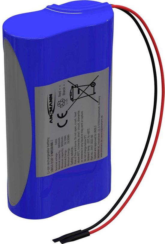 Ansmann 2S1P Akkupack 2x 18650 Kabel Li-Ion 7.2V 2600mAh