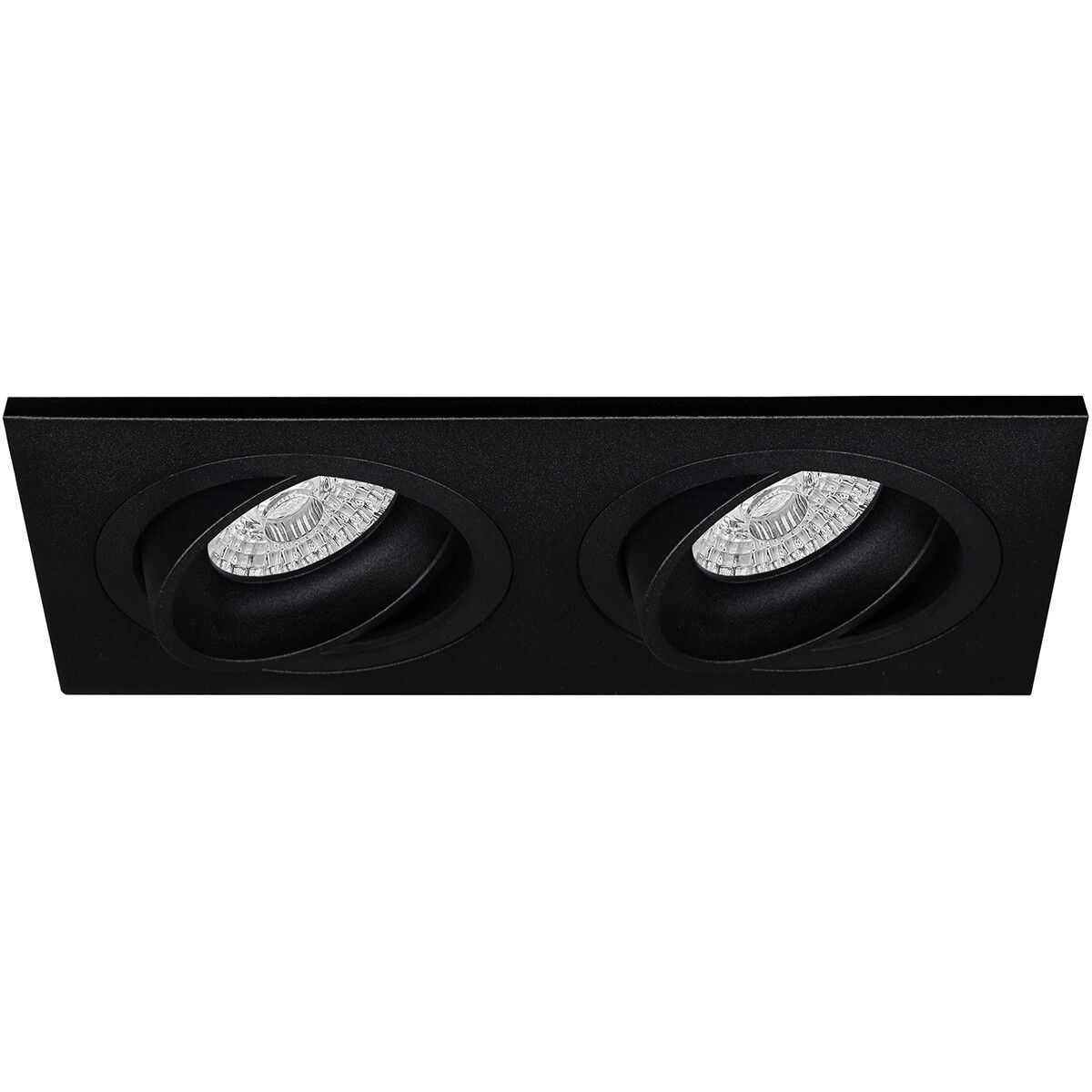 BES LED Spot Armatuur GU10 - Pragmi Borny Pro - Inbouw Rechthoek Dubbel - Mat Zwart - Aluminium - Kantelbaar - 175x92mm