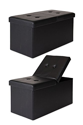 Dibea SO00470, kruk kunstleer, zitbank met klapdeksel, 76 x 38 x 38 cm, zwart